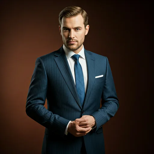 Distinguished professional man in a tailored suit, posing for a luxury corporate portrait with soft lighting.